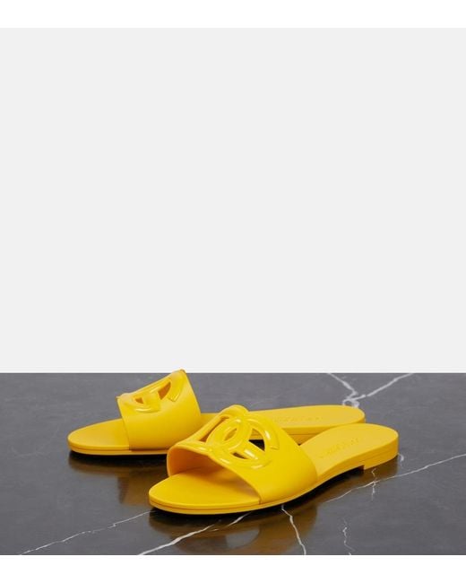 Dolce & Gabbana Yellow Bianca Slide Sandals With Dg Logo