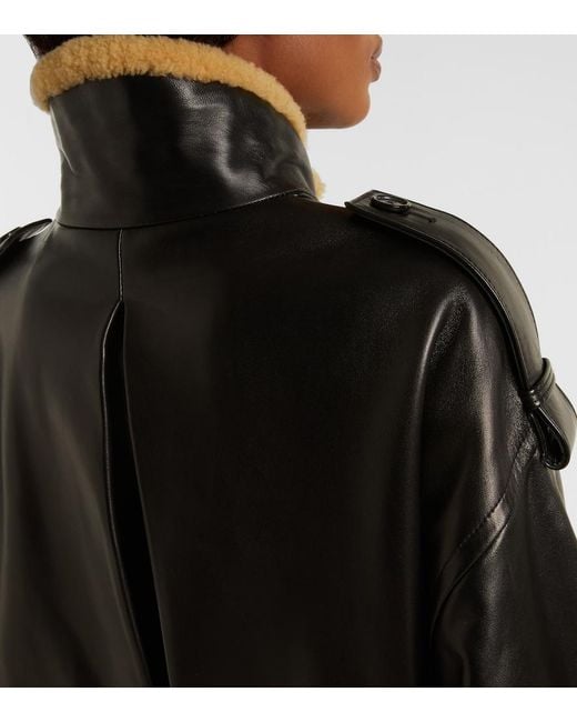 Khaite Black Sigi Shearling-Trimmed Leather Jacket
