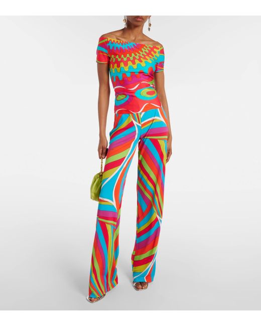 Emilio Pucci Blue Iride Printed Straight Pants