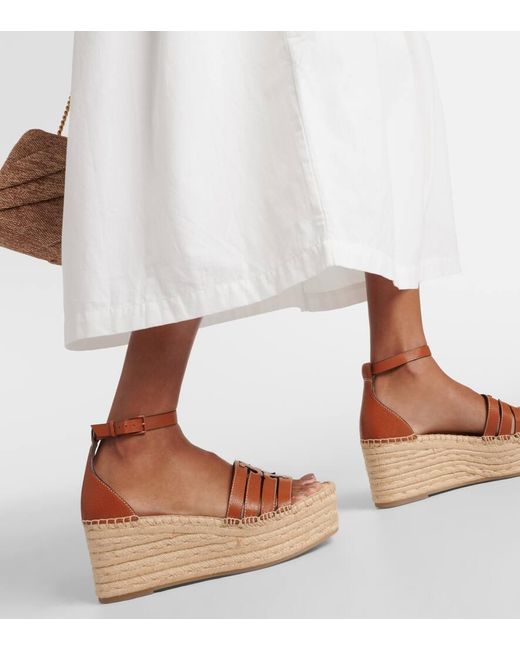 Tory Burch Brown Ines Leather Espadrille Wedges