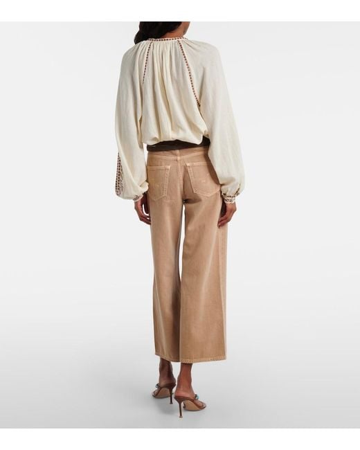 AG Jeans Natural Saige Cropped Wide-Leg Jeans