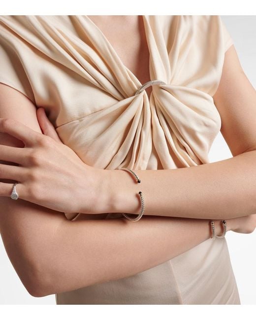David Yurman Metallic Cable Flex Sterling And 14Kt Cuff Bracelet With Onyxes