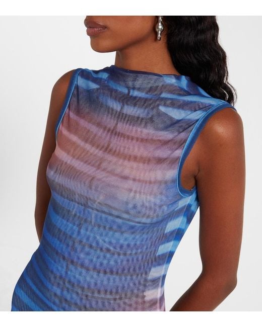Jean Paul Gaultier Blue Air Striped Tulle Maxi Dress