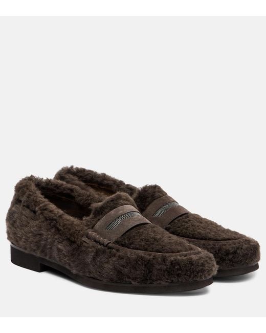 Brunello Cucinelli Brown Monili Shearling Loafers
