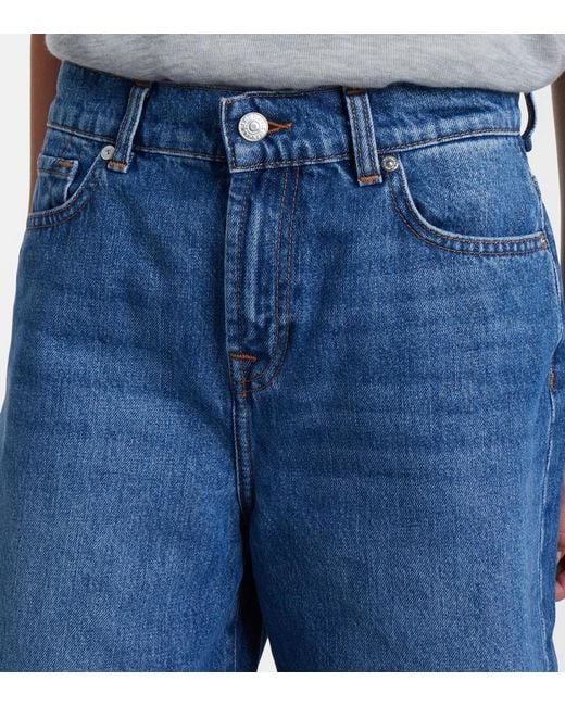 7 For All Mankind Blue Lola Distressed Denim Bermuda Shorts