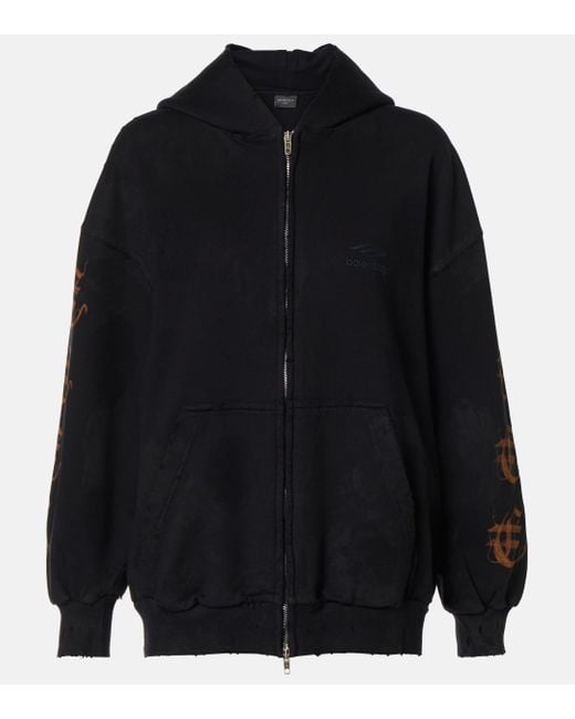 Balenciaga Black Printed Cotton Jersey Zip-Up Hoodie