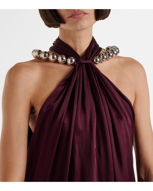 Stella McCartney Purple Embellished Halterneck Satin Jumpsuit