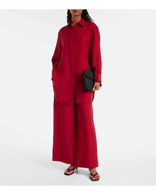 Eres Red Select Linen Wide-Leg Pants