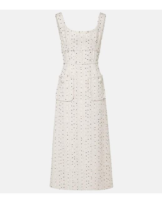 Elie Saab White Sequined Silk-Blend Tweed Midi Dress