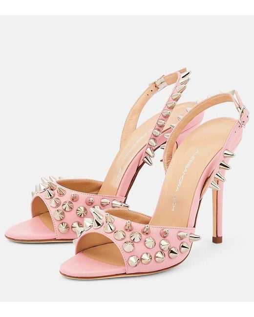 Alessandra Rich Pink Embellished Leather Sandals
