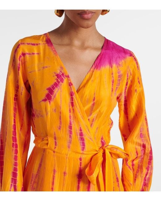 Anna Kosturova Orange Tie-Dye Silk Wrap Dress