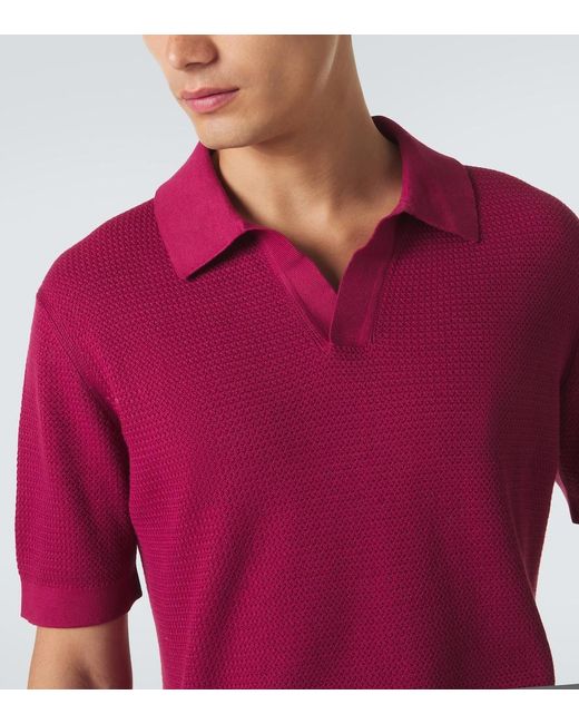 Zegna Red Knitted Cotton Polo Shirt for men