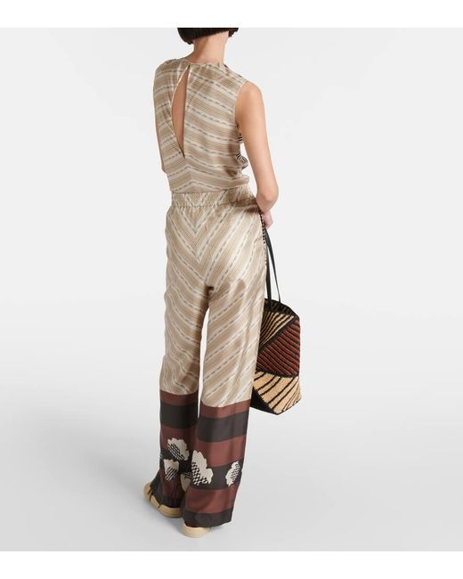 Pantaloni pigiama in raso di seta con stampa di Loewe in Natural