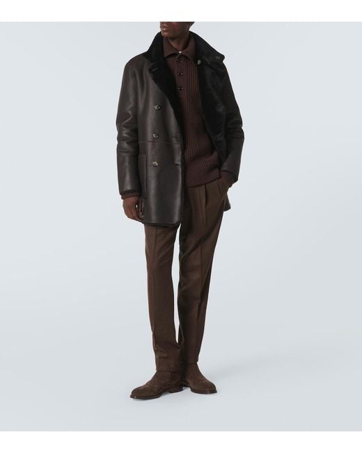 Giorgio Armani Wendbare Jacke Aus Leder Und Shearling in Black für Herren