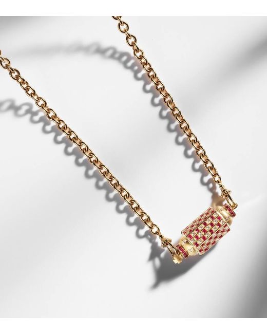 Marie Lichtenberg Metallic Check 18Kt Locket Necklace With Diamonds And Rubies
