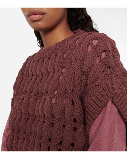 Brunello Cucinelli Purple Open-work Cotton-blend Top
