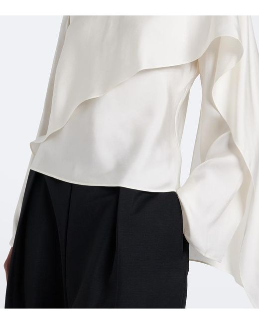 Rohe White Caped Silk Satin Turtleneck Top