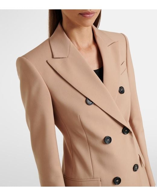 Sportmax Natural Double-Breasted Virgin Wool Blazer