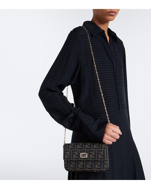 Fendi Black Tube Ff Zucca Jacquard Wallet On Chain