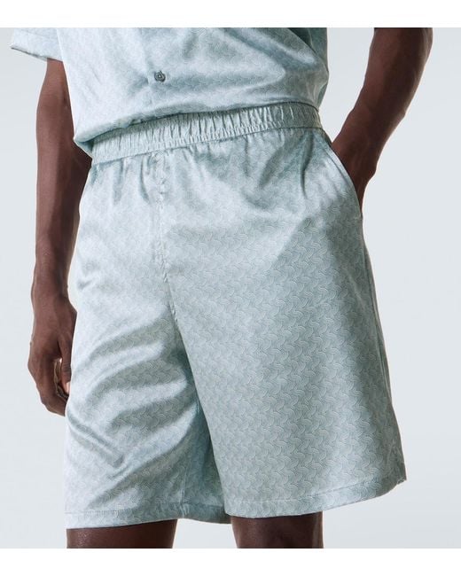 Frescobol Carioca Blue Palma Printed Silk-Blend Shorts for men