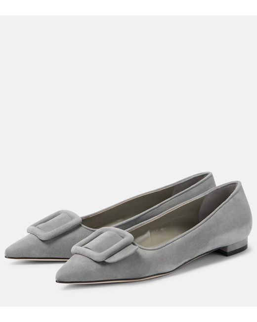 Manolo Blahnik Gray Maysalepumpflat Suede Ballet Flats