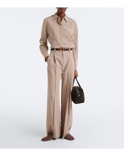 Vince Natural Pleated Wide-Leg Pants