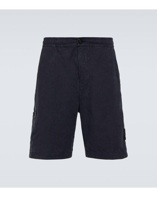 Stone Island Blue Compass Linen-blend Bermuda Shorts for men