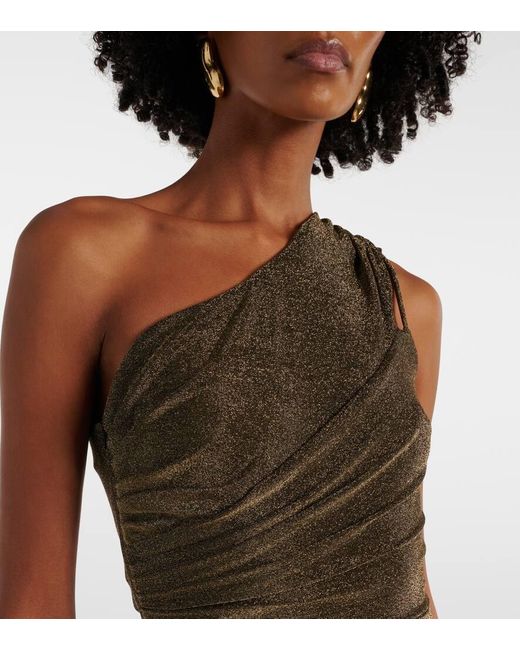 Diane von Furstenberg Natural Rafael Asymmetric Lame Maxi Dress