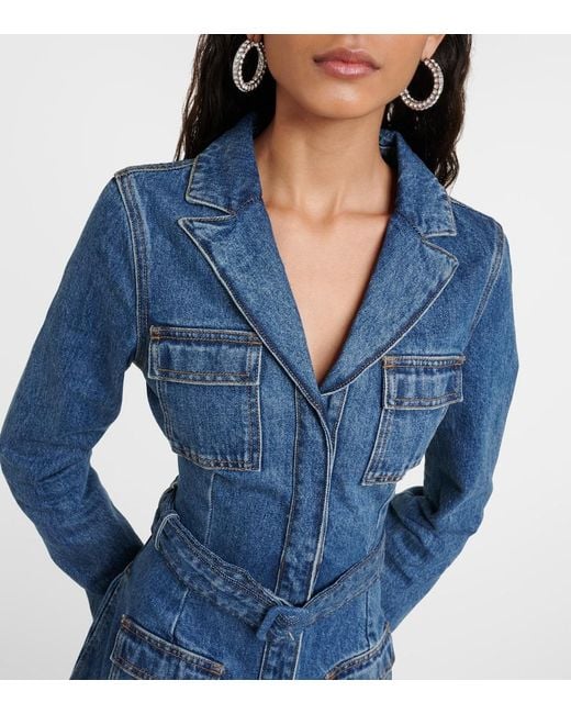 Vestido Midi De Denim Con Cinturon Self-Portrait de color Blue