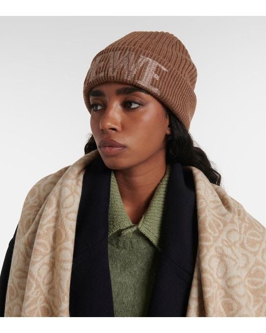 Loewe Brown Logo Ribbed-Knit Wool-Blend Beanie