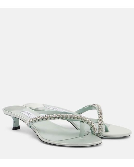 Jimmy Choo White Dila 35 Leather And Satin Thong Sandals