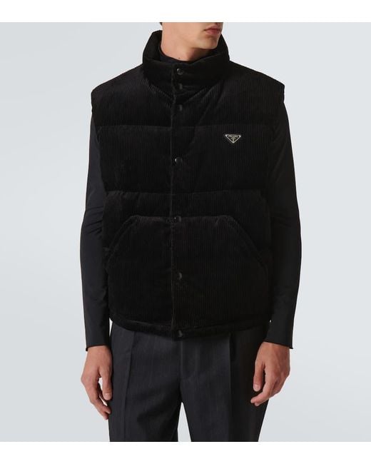 Prada Daunenweste Aus Baumwoll-Cord in Black für Herren