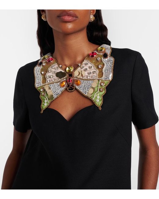 Valentino Black Embellished Wool And Silk Minidress