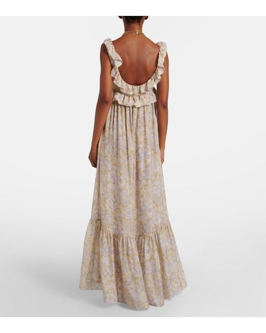 Chloé Natural Floral Ruffled Silk Charmeuse Maxi Dress
