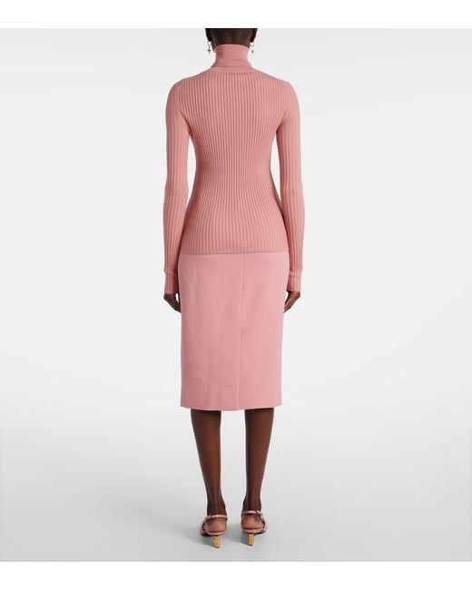 Dolce & Gabbana Pink Ribbed-Knit Wool-Blend Sweater