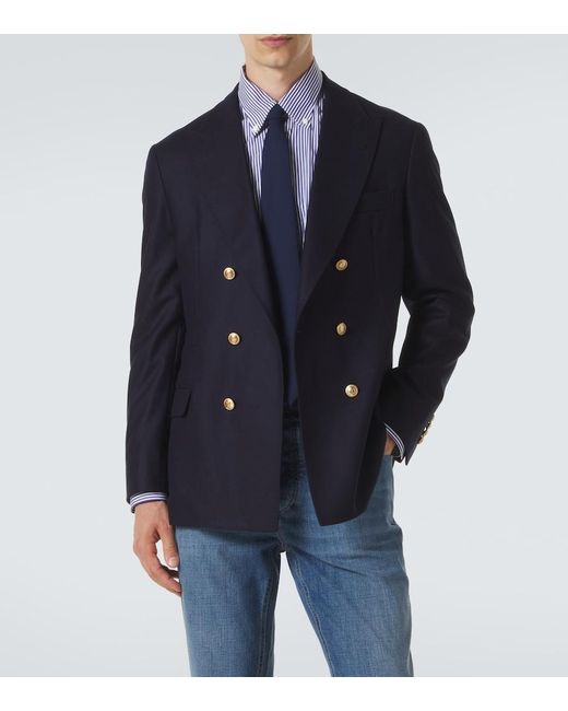 Brunello Cucinelli Blue Double-Breasted Virgin Wool Blazer for men