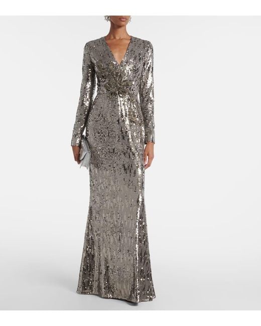 Elie Saab Gray Robe Aus Einem Seidengemisch Mit Pailletten