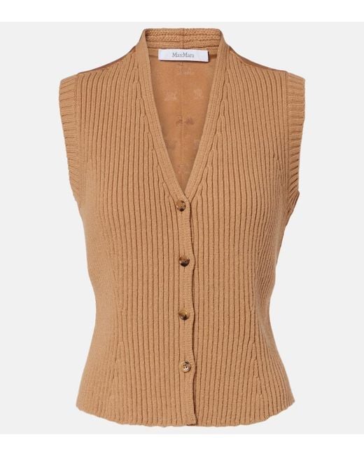 Max Mara Brown Madre Paneled Wool-Blend And Satin Vest