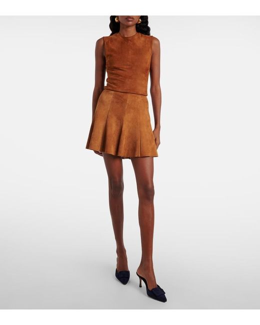 Stouls Brown Mila Pleated Suede Miniskirt
