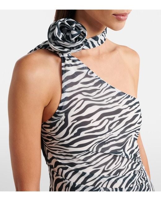 Bananhot White Louise Zebra-Print One-Shoulder Maxi Dress