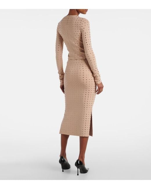 Sportmax Natural Nome Crystal-Embellished Midi Skirt