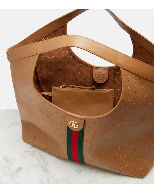 Gucci Brown Giglio Large Leather Tote Bag