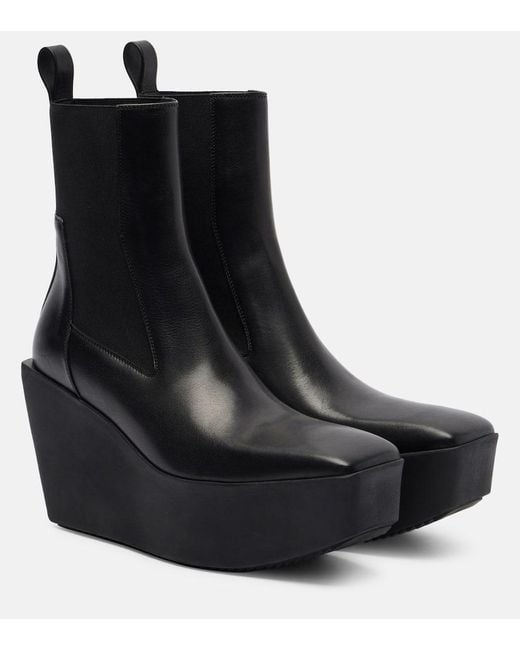 Rick Owens Black Beatle Leather Platform Ankle Boots