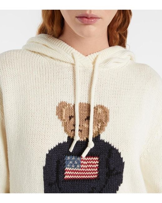 Polo Ralph Lauren White Polo Bear Cotton And Linen Hoodie