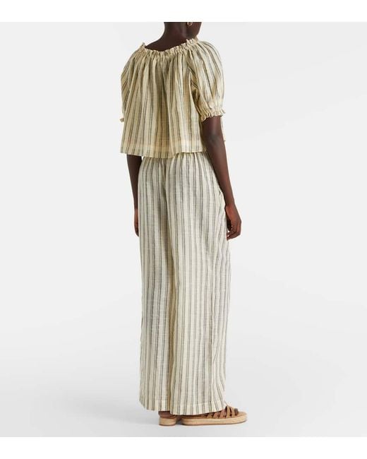 Ulla Johnson Natural Josephine Striped Cotton Wide-Leg Pants