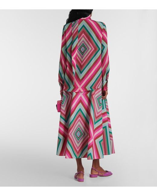 Valentino Pink Tie-Neck Silk Crepe De Chine Shirt