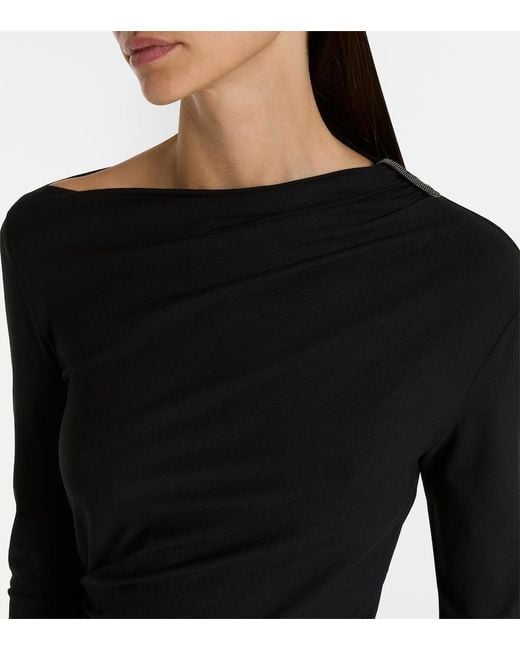 Brunello Cucinelli Black Monili Gathered Top