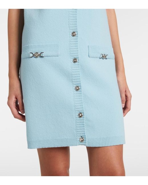 Versace Blue Medusa Wool And Cashmere Shirt Dress