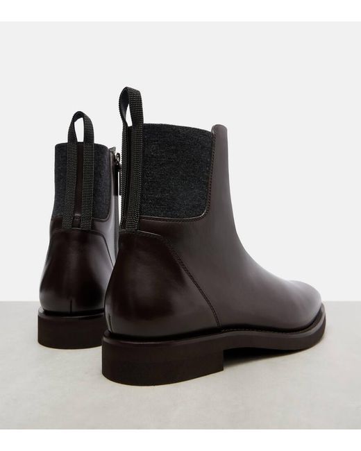 Brunello Cucinelli Black Chelsea Monili Leather Ankle Boots