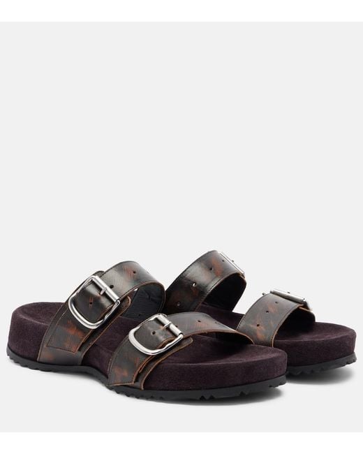 Dries Van Noten Black Leather And Suede Slides